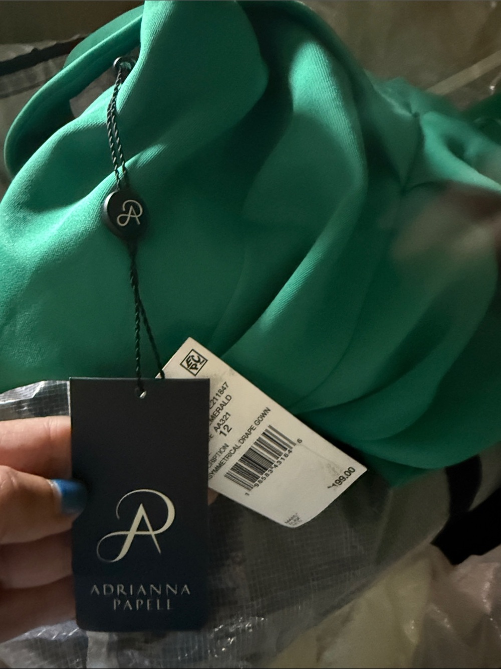 Adrianna Papell Emerald One-Shoulder Evening Gown - Picture 8 of 9